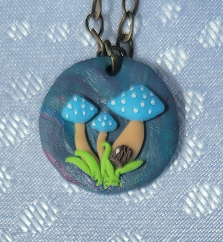 Teal Mushroom Necklace