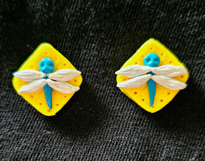 Yellow & Turquoise Dragonfly Earrings