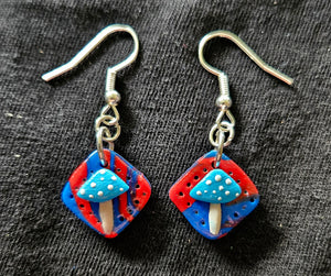 Blue and Red Mushroom Earrings