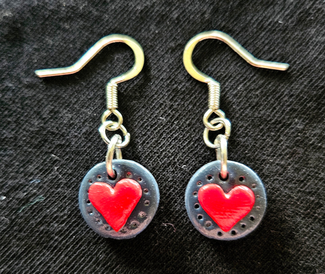 Navy and Red Heart Earrings