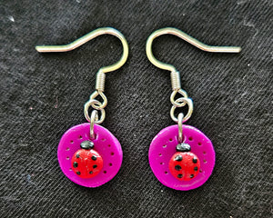 Fuschia Ladybug Earrings