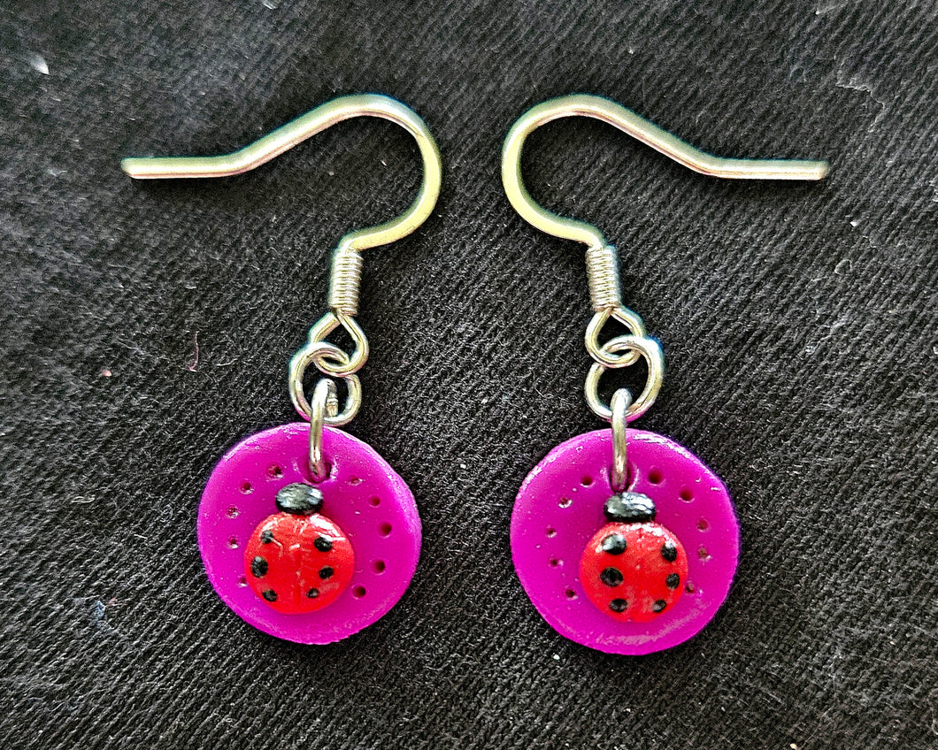 Fuschia Ladybug Earrings