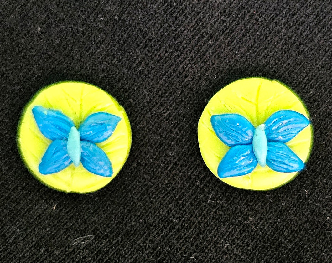 Fl Yellow & Blue Butterfly Earrings