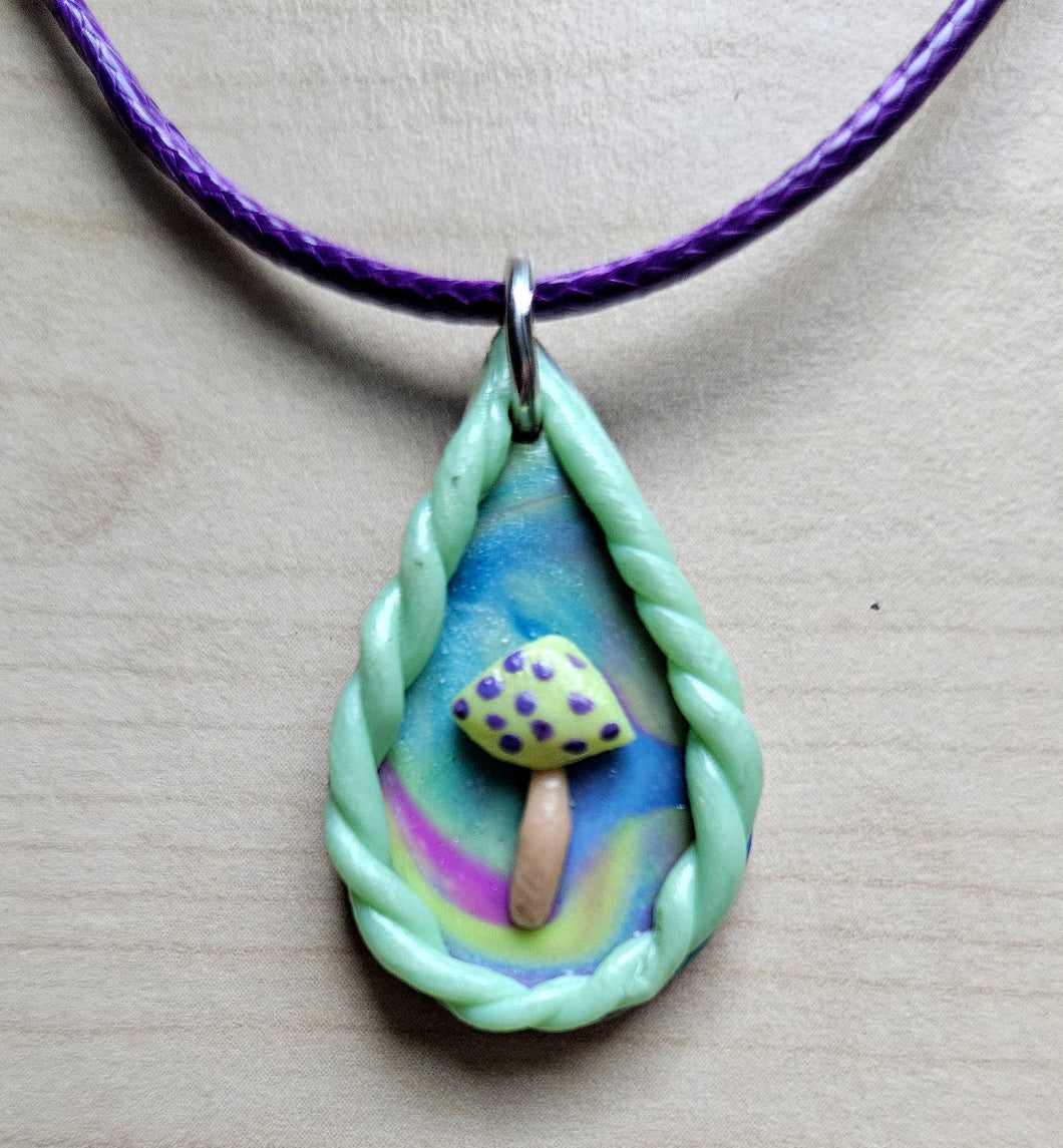 Teal colorful mushroom necklace