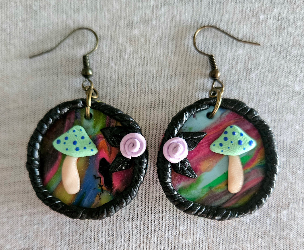 Large Colorful Mushroom Earrings
