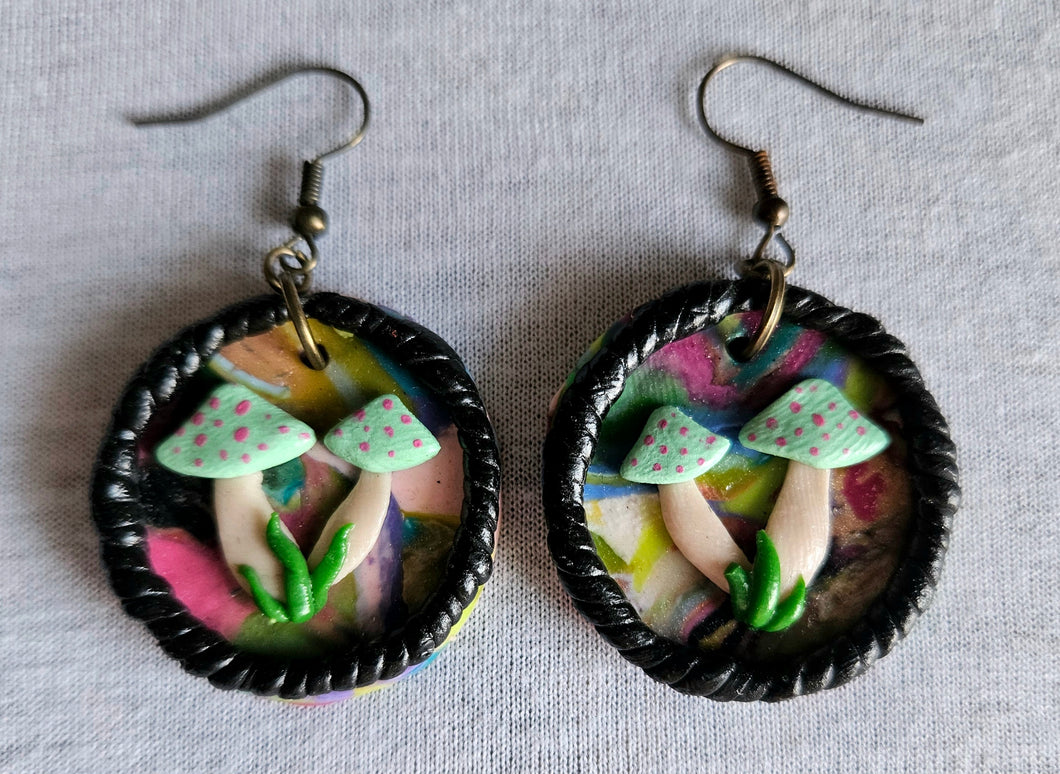 Large Teal Mushroom Earrings