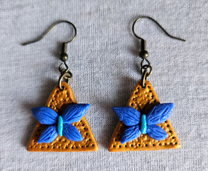 Gold and Blue Butterfly Earrings