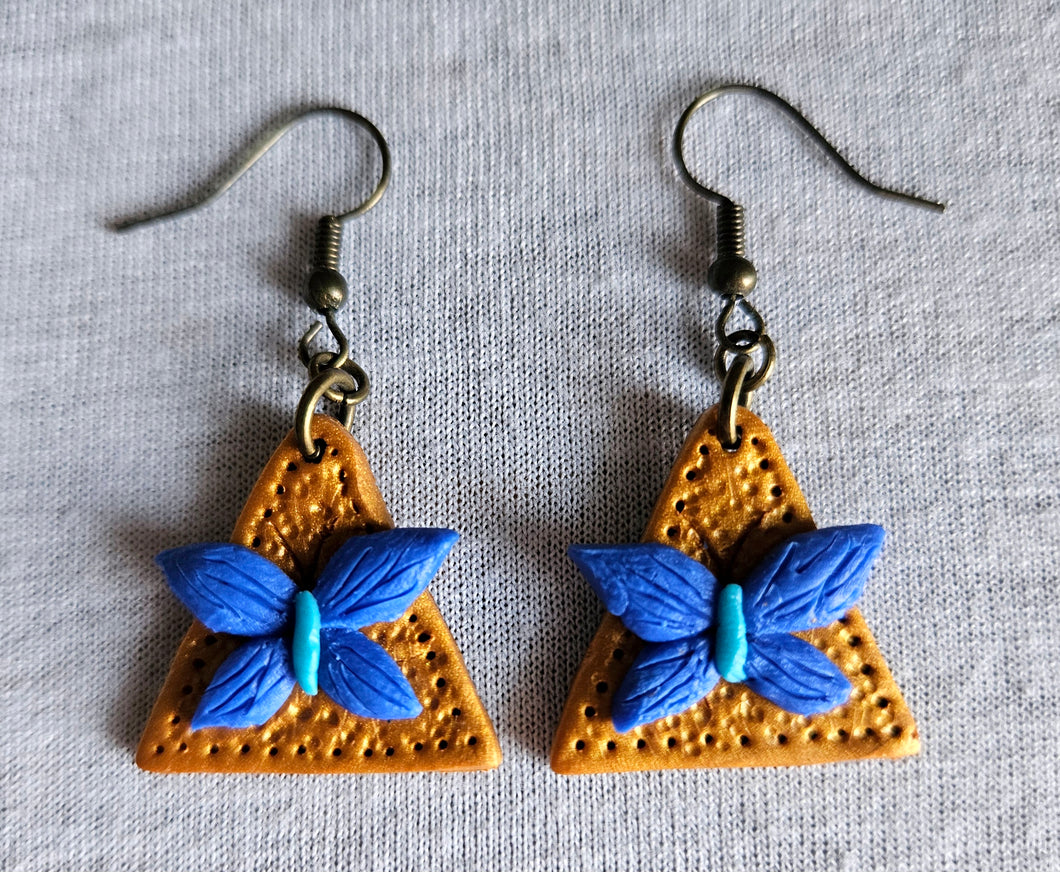 Gold and Blue Butterfly Earrings