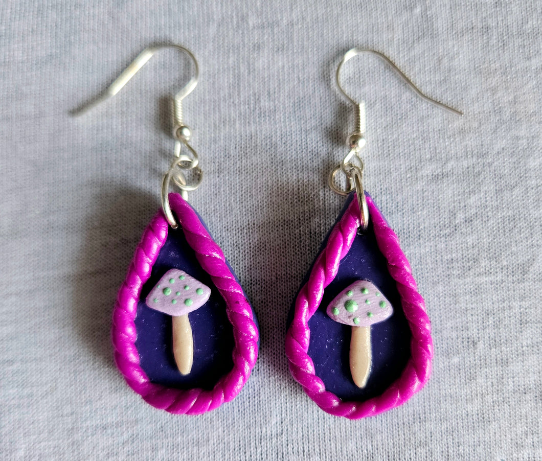 Pink and Purple Mushroom Earrings
