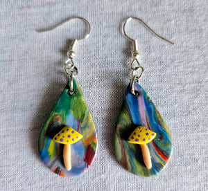 Swirly Yellow Mushroom Earrings