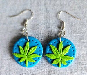 Blue Pot Leaf Earrings