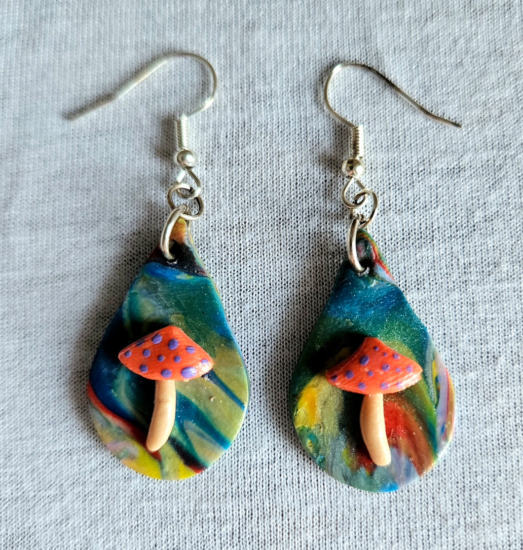 Swirly Orange Mushroom Earrings