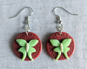Sanguine Luna Moth Earrings