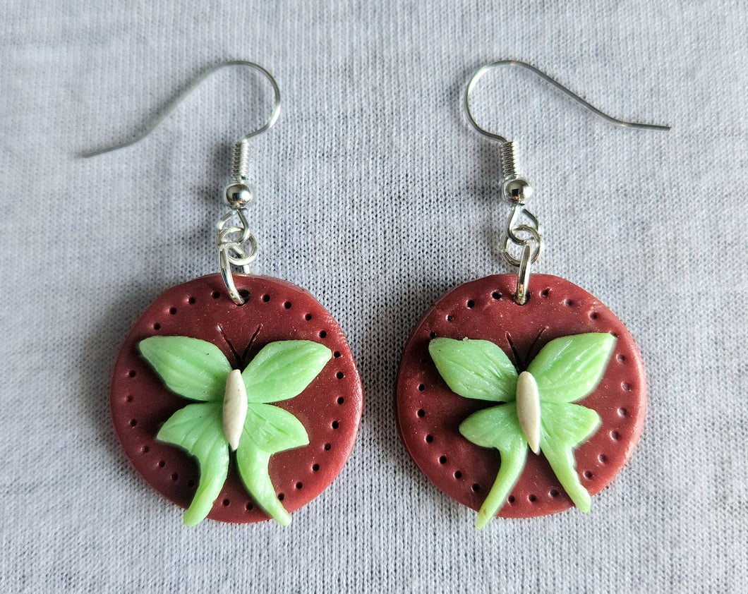 Sanguine Luna Moth Earrings