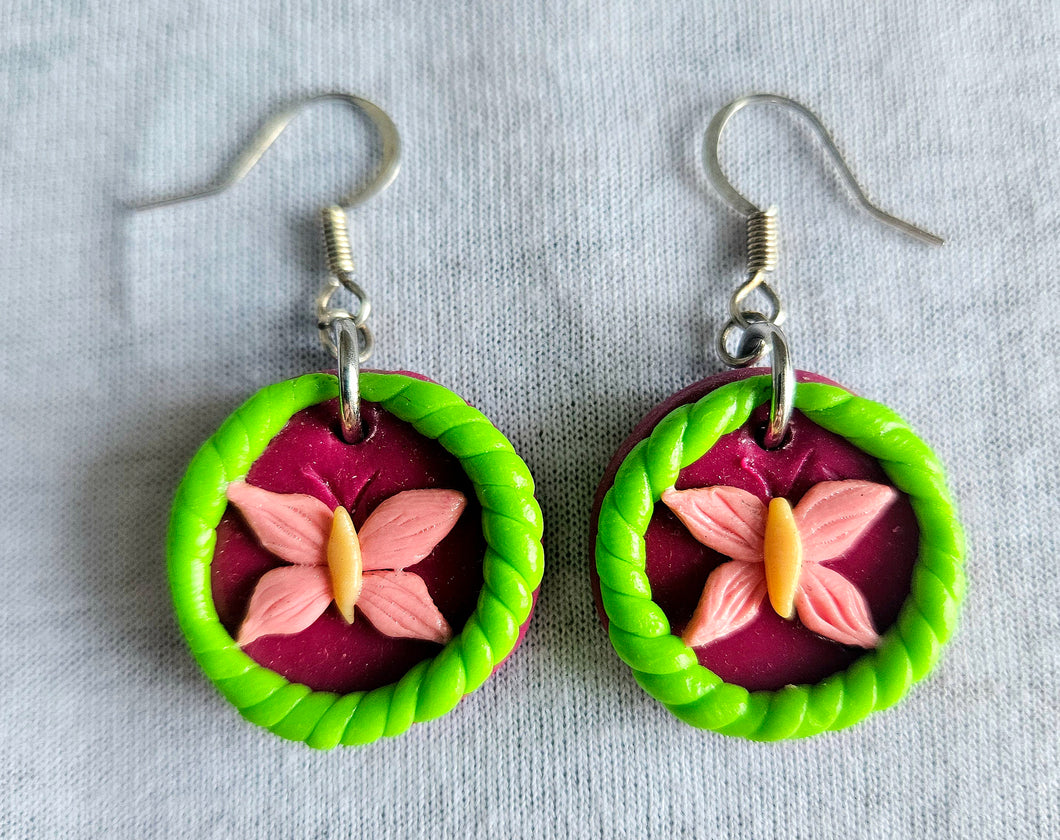 Green and Pink Butterfly Earrings