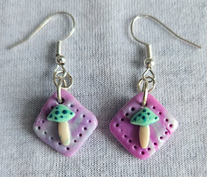 Fuschia and Teal Mushroom Earrings