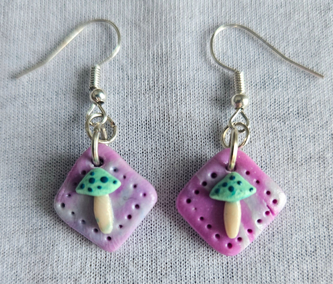 Fuschia and Teal Mushroom Earrings