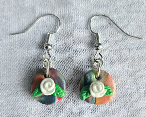 Colorful White Rose Earrings