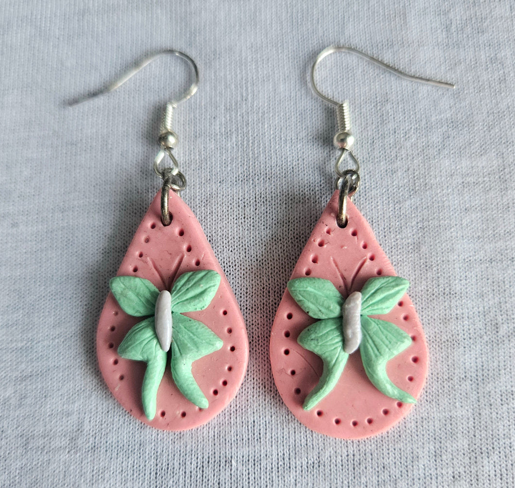 Luna Moth Pink Earrings