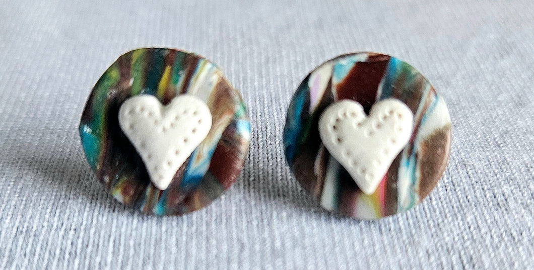Colorful White Heart Stud Earrings