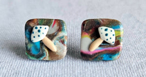 Trippy Square Mushroom Stud Earrings