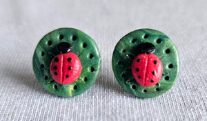 Green Ladybug Stud Earrings