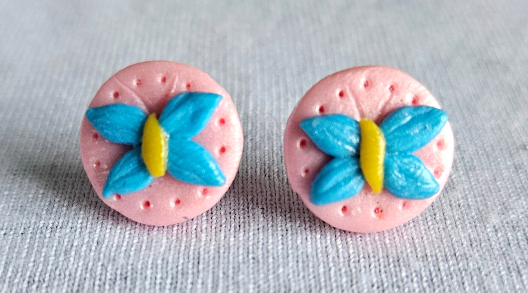 Pastel Pink and Blue Butterfly Stud Earrings