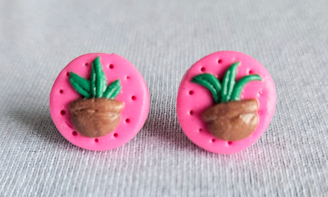 Pink Houseplant Stud Earrings