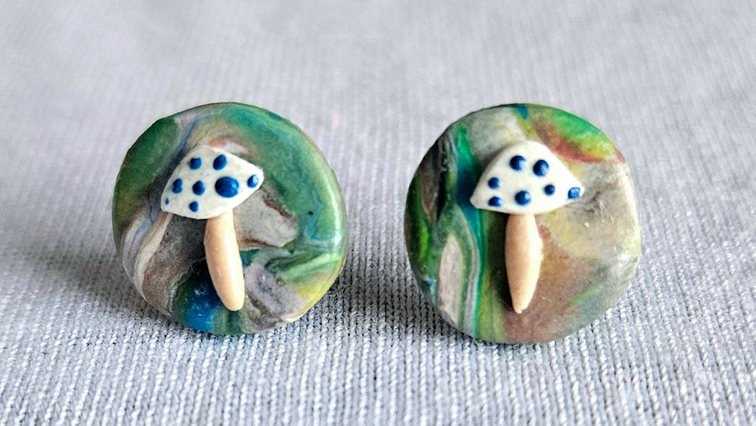 Trippy Blue Mushroom Stud Earrings