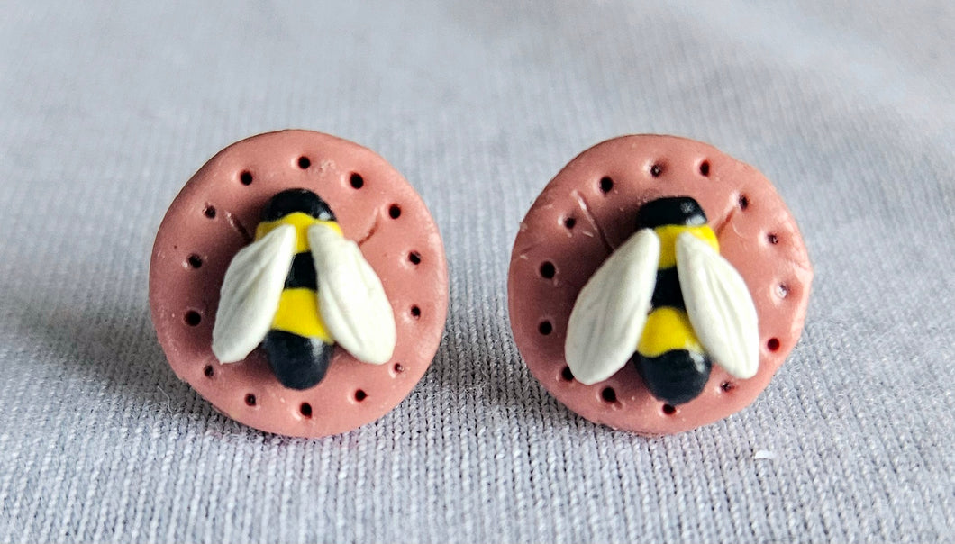 Rose Pink Bee Stud Earrings