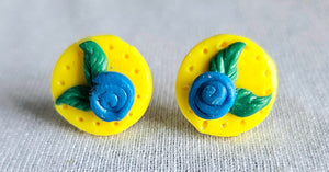 Yellow and Blue Rose Earrings