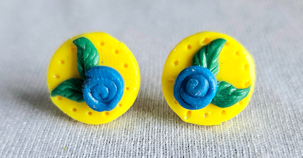 Yellow and Blue Rose Earrings