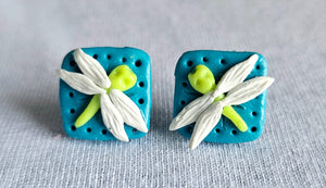 Teal and Yellow DragonFly Stud Earrings