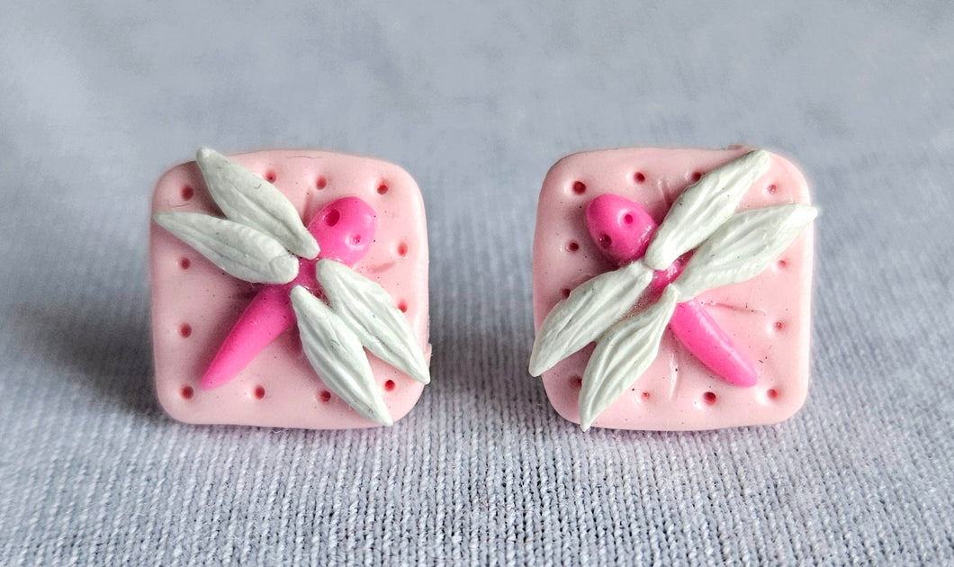 Pink Dragonfly Stud Earrings